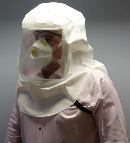 Qualitative face fit testing with hood and solution